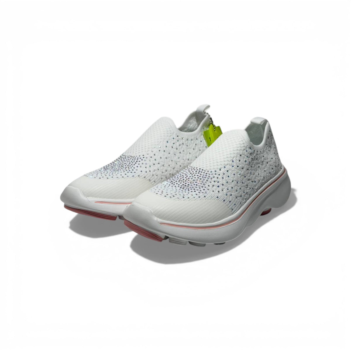 Skechers Crystal Slip-On Sneakers – White Sparkle Comfort Shoes | Lightweight Breathable Walking Trainers - MASTERPIECE