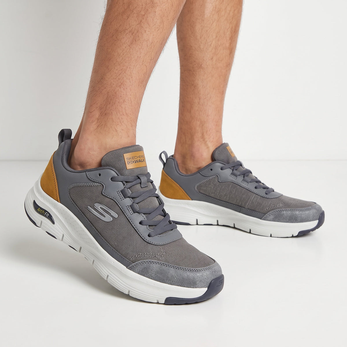 Skechers GoWalk – Grey Mustard Trainers 👟 - MASTERPIECE
