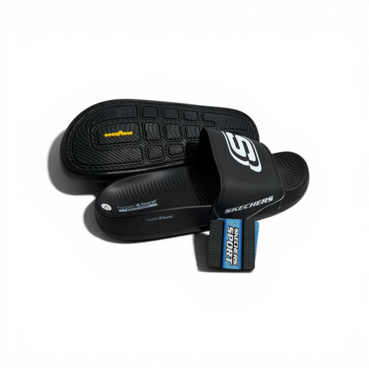 🖤⚡ Skechers Logo Comfort Slides – Black Signature Slides | Everyday Wear - MASTERPIECE