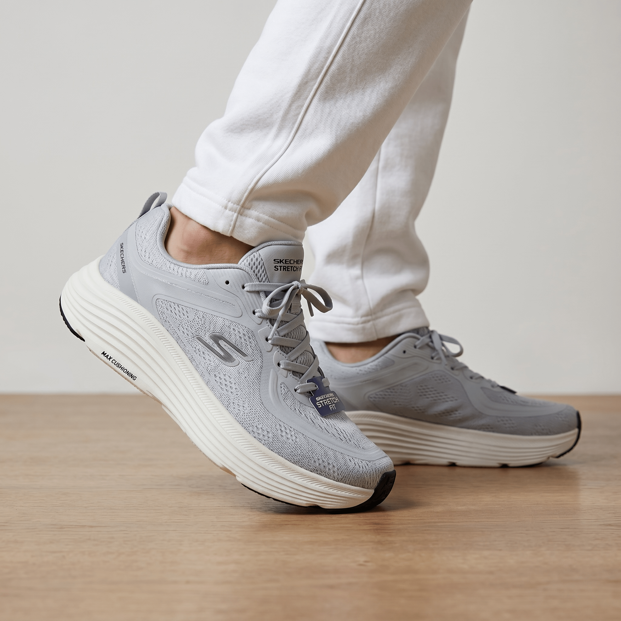 🤍 Skechers Max Cushioning Running Shoes – Light Grey - MASTERPIECE