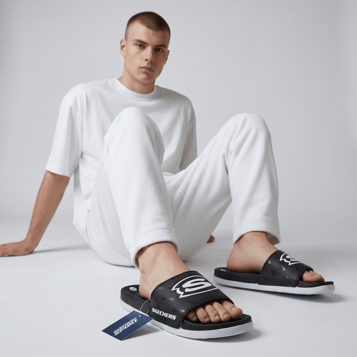 🖤⚪ Skechers Slides – Air Comfort Dual Tone Edition 🔥🩴 - MASTERPIECE