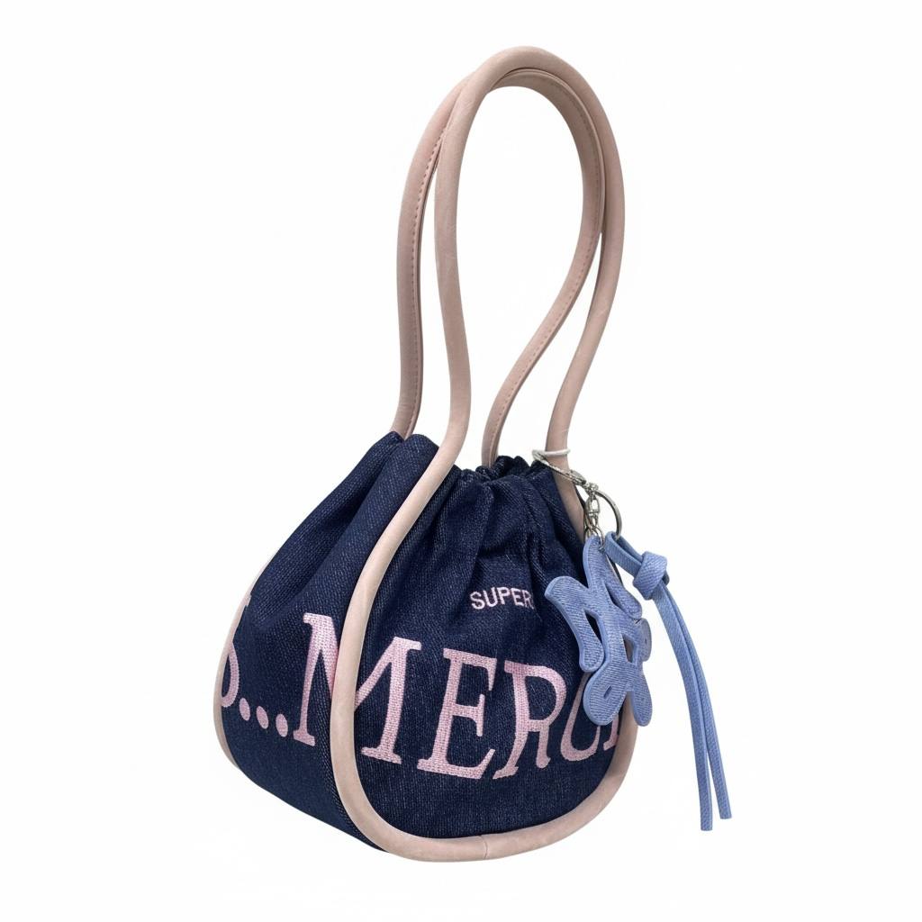 Super Sun Drawstring Mini Bucket Bag — Denim - MASTERPIECE