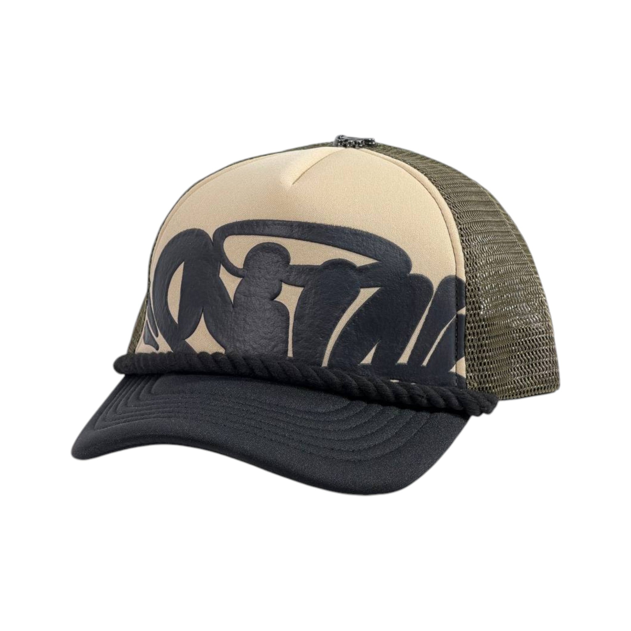 🟫 Syna Trucker Cap | Beige & Black Streetwear Hat with Bold Front Graphic 🔥 - MASTERPIECE