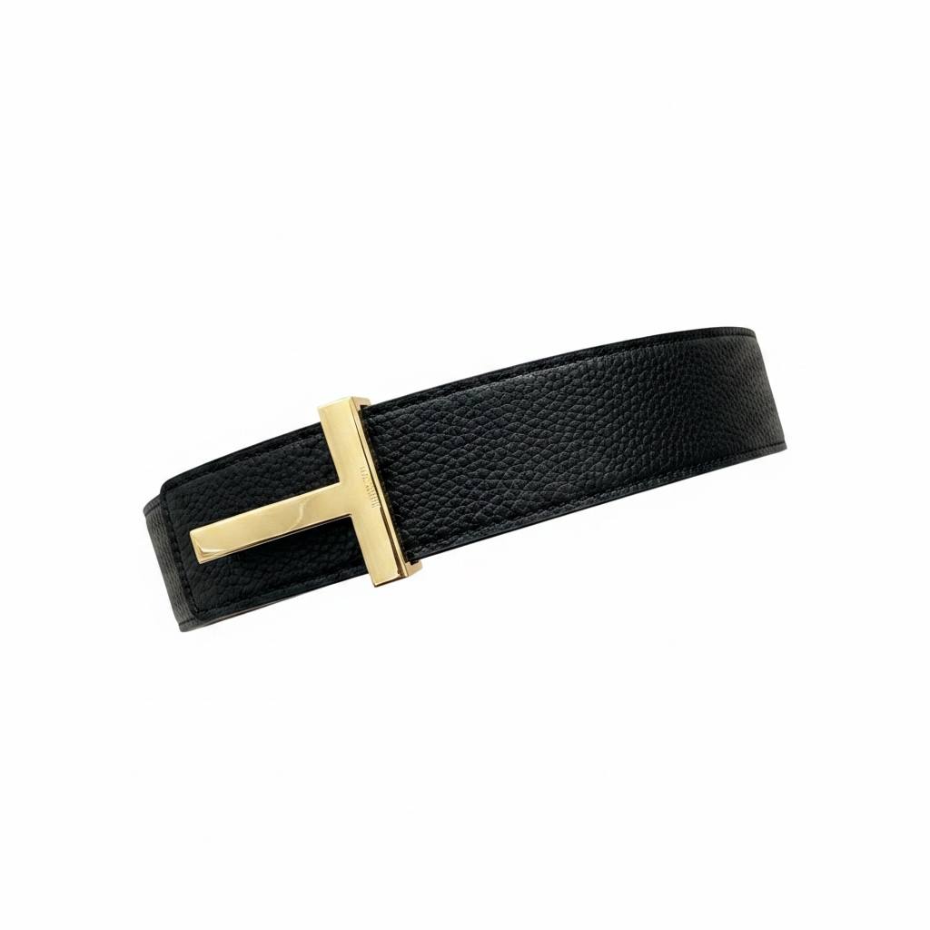Tom Ford Black Leather Belt 110CM 🖤✨ Luxury Gold Buckle Designer Style Belt - MASTERPIECE