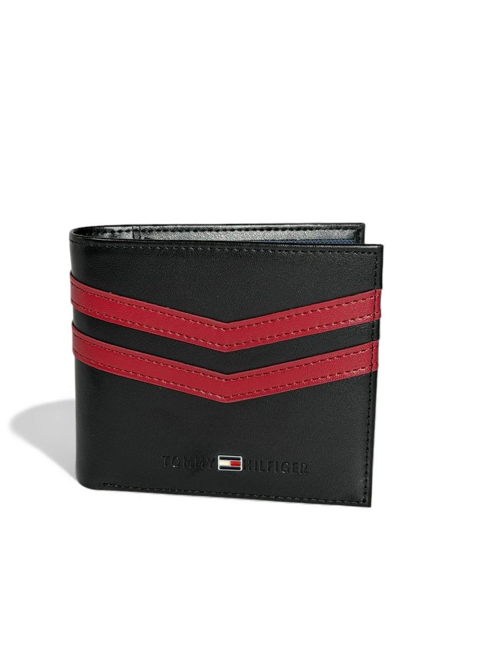 Tommy Hilfiger Chevron Leather Wallet — Black & Red - MASTERPIECE