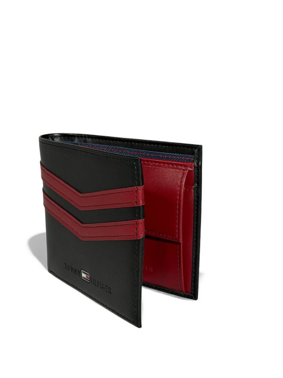 Tommy Hilfiger Chevron Leather Wallet — Black & Red - MASTERPIECE