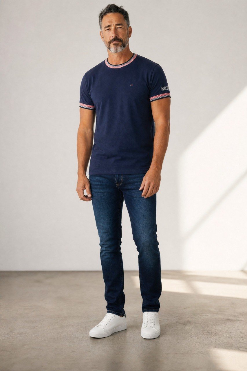 Tommy Hilfiger Luxury Navy Blue Crew Neck T-Shirt for Men – Premium Smart Casual Cotton Summer Tee 💙✨ - MASTERPIECE