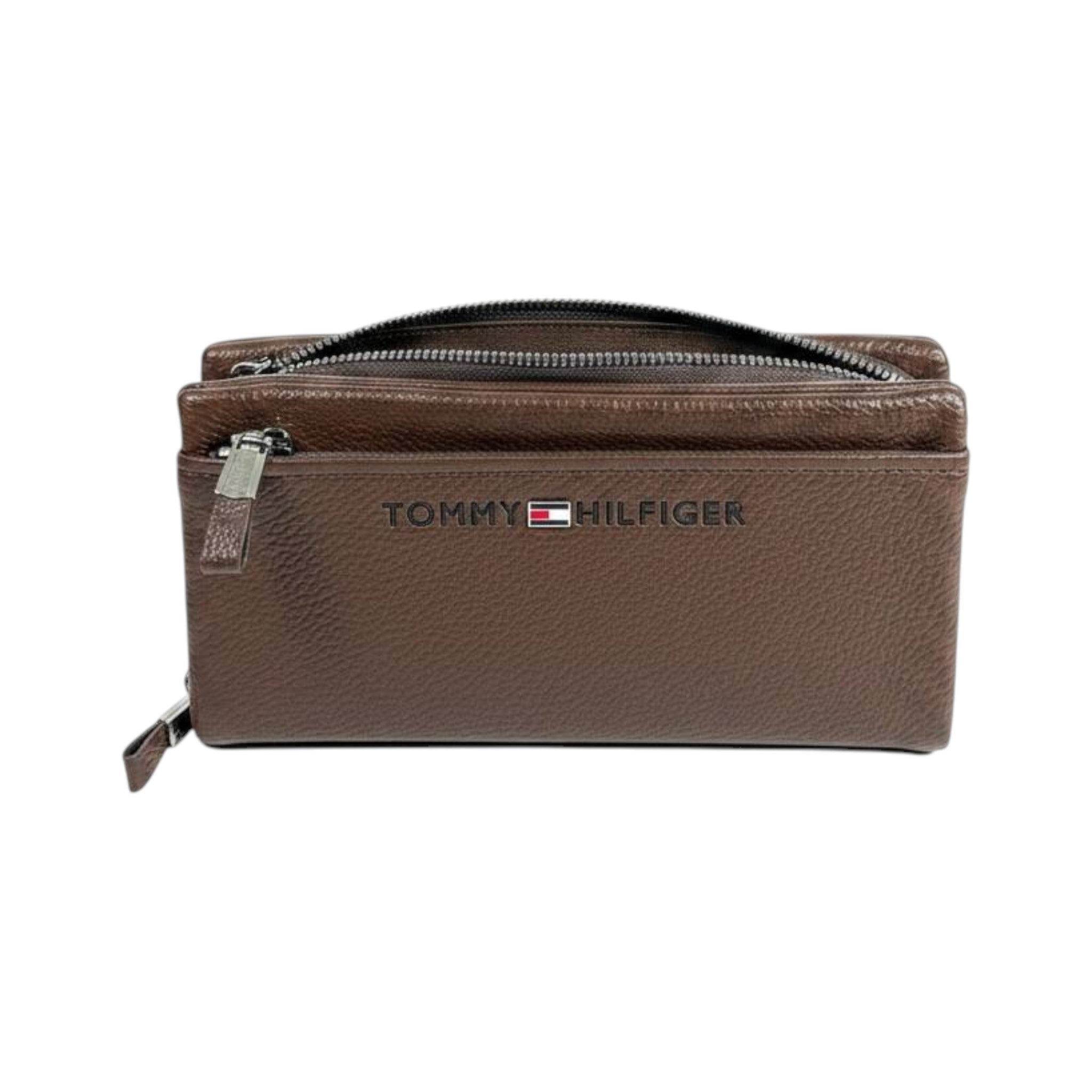 Tommy Hilfiger Premium Brown Leather Organizer Wallet 🤎✨ Multi - Zip Luxury Clutch - MASTERPIECE