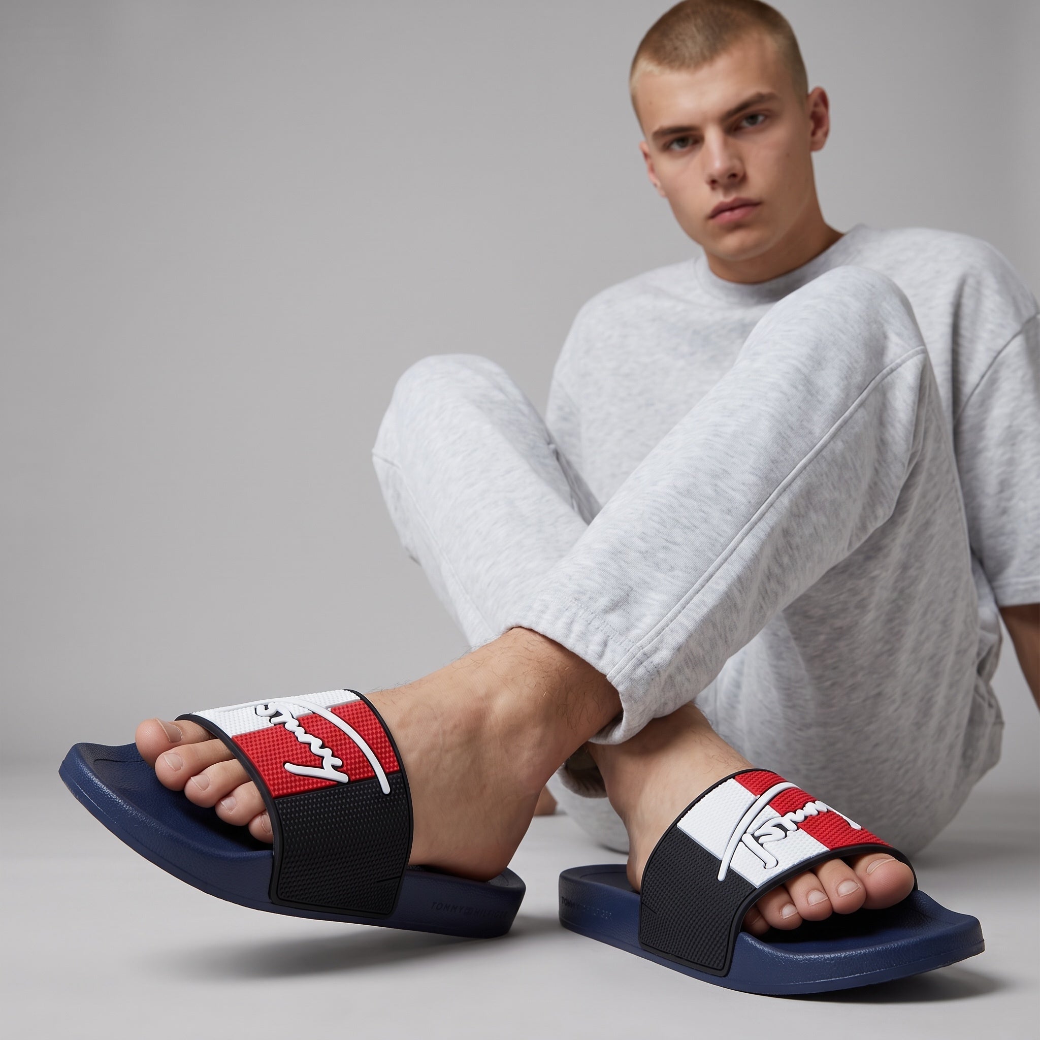 Tommy Hilfiger Slides – Tricolor Logo Pool Slide 🩵 - MASTERPIECE
