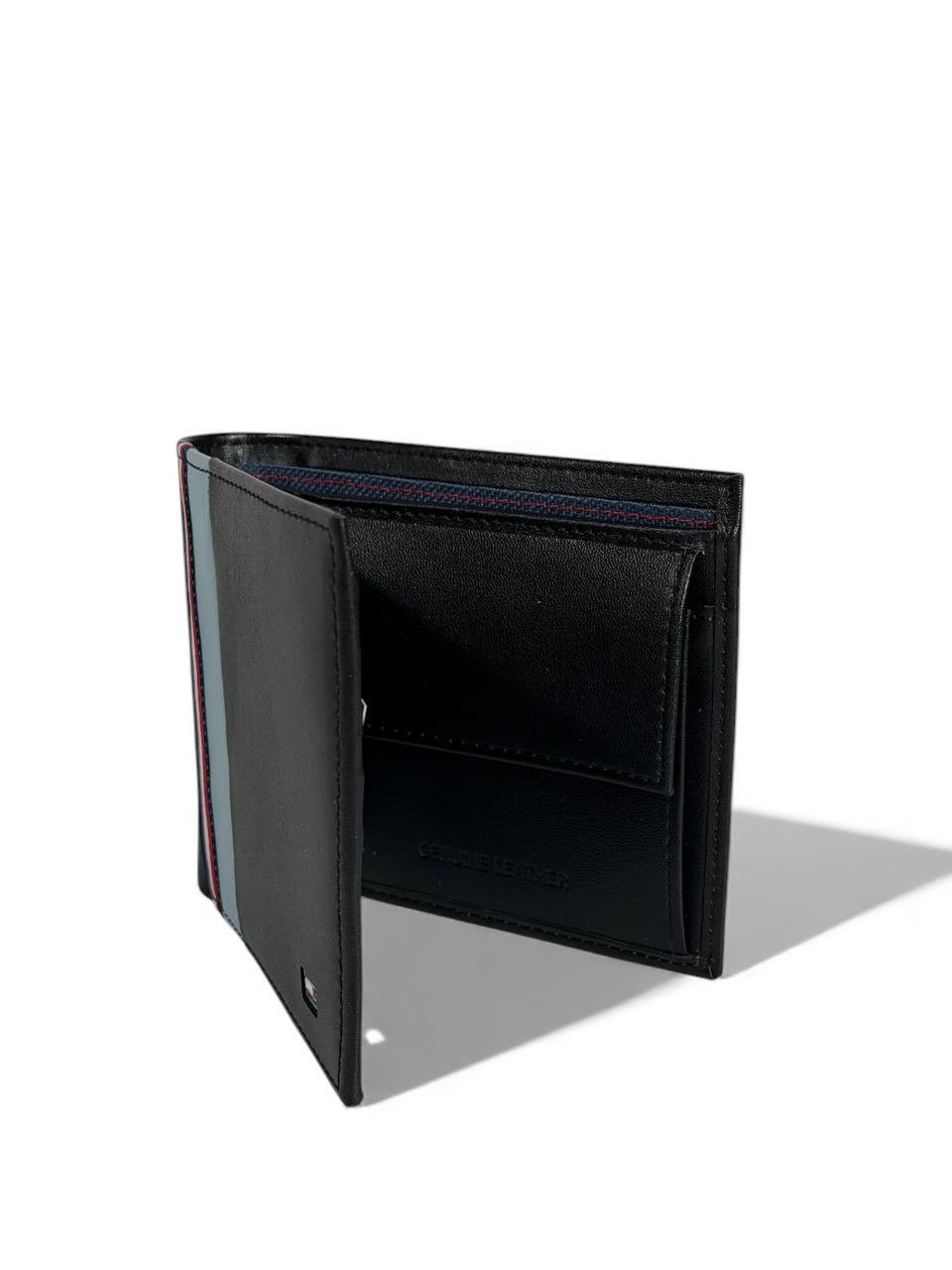 Tommy Hilfiger Stripe Bifold Leather Wallet — Black & Blue - MASTERPIECE