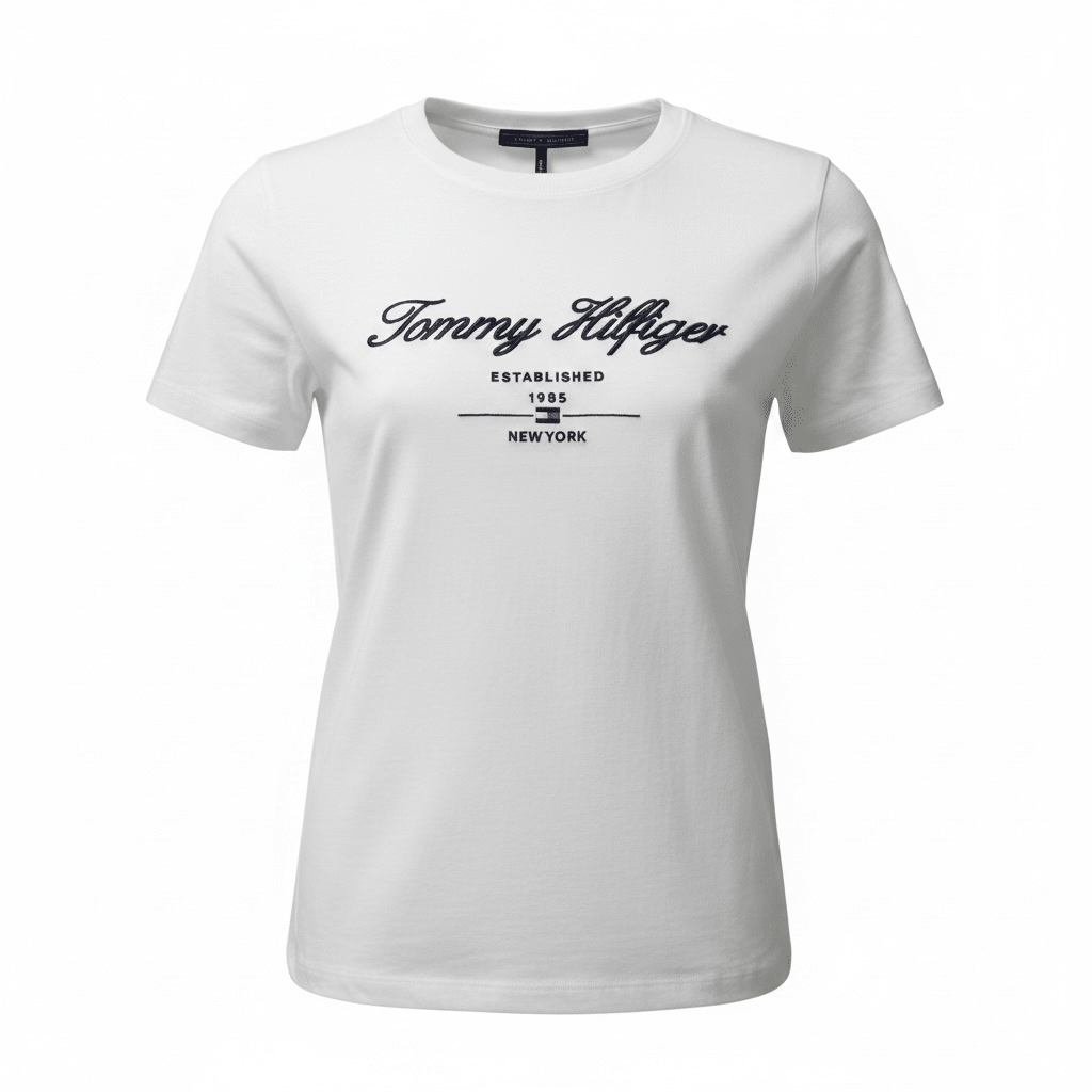 Tommy Hilfiger White Script Logo T-Shirt 🤍🇺🇸 Classic Heritage Edition - MASTERPIECE