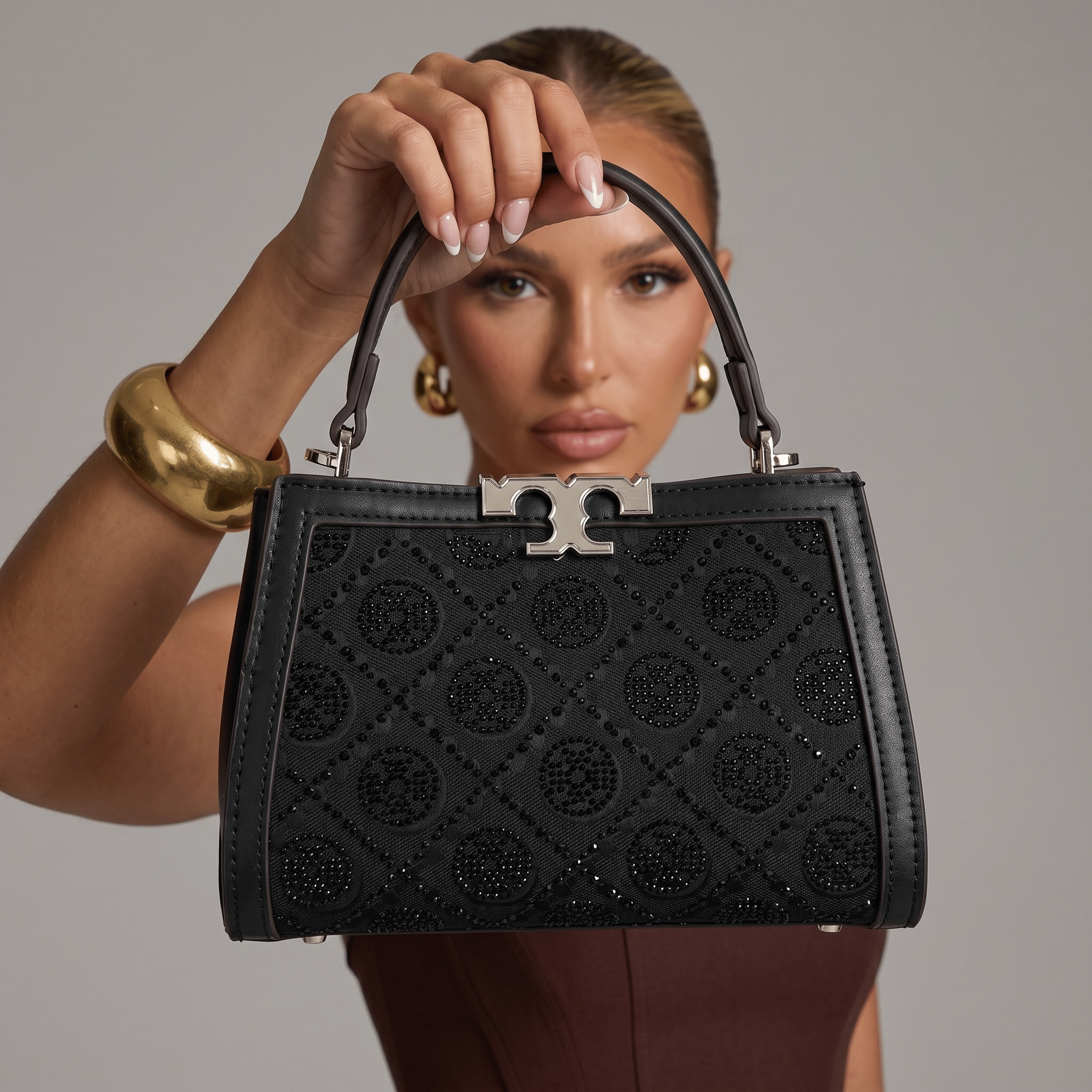 Tory Burch Crystal Embellished Mini Top Handle Bag – Black Luxury Statement 🖤✨ - MASTERPIECE