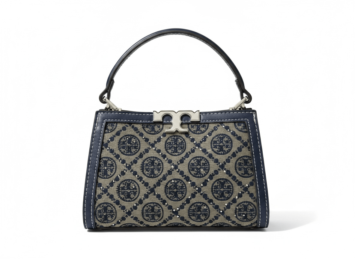 Tory Burch Monogram Mini Top Handle Bag – Navy & Beige Canvas Luxury 👜✨ - MASTERPIECE