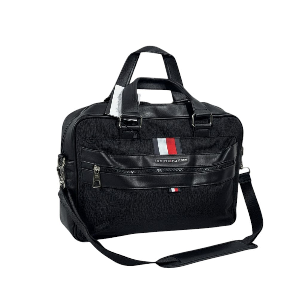 Tommy Hilfiger Business Travel Bag – Black Leather Edition 🖤 | Elegant Work & Travel Companion