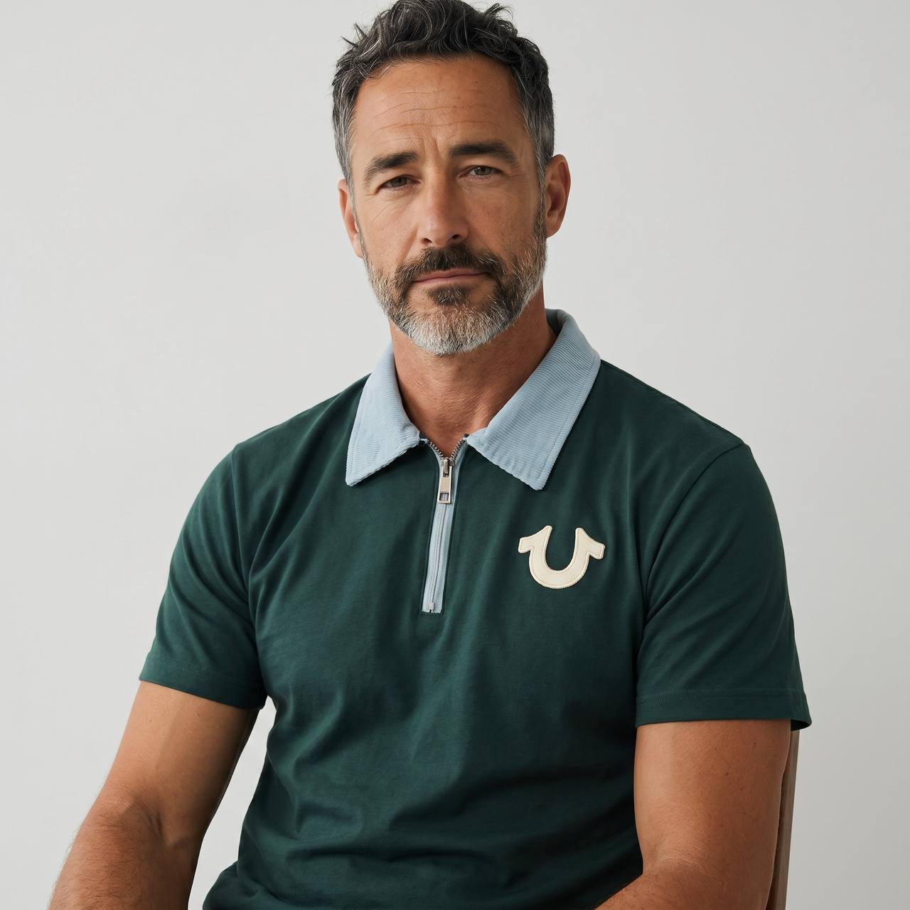 True Religion Half-Zip Polo T-Shirt – Forest Green Luxury Edition 💚✨ - MASTERPIECE