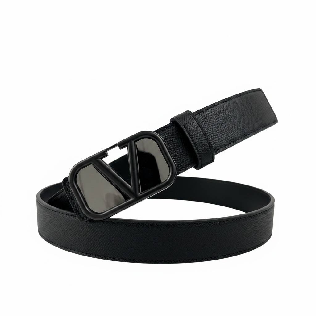 Valentino All Black Luxury V Buckle Belt 125CM – Premium Elegant Designer Belt 🖤✨ - MASTERPIECE