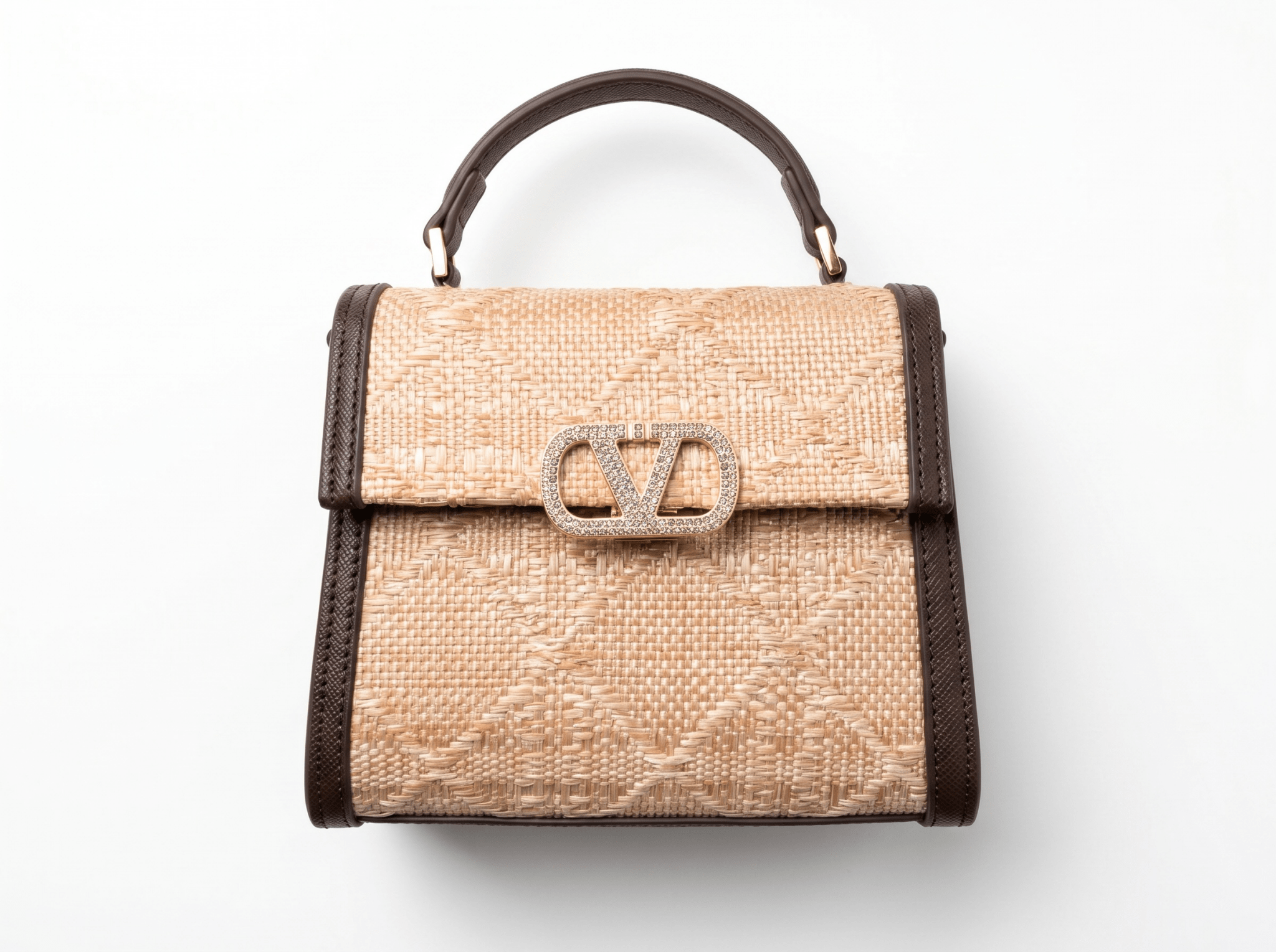 Valentino Garavani Beige Raffia VLogo Top Handle Bag 🤎✨👜💎 - MASTERPIECE