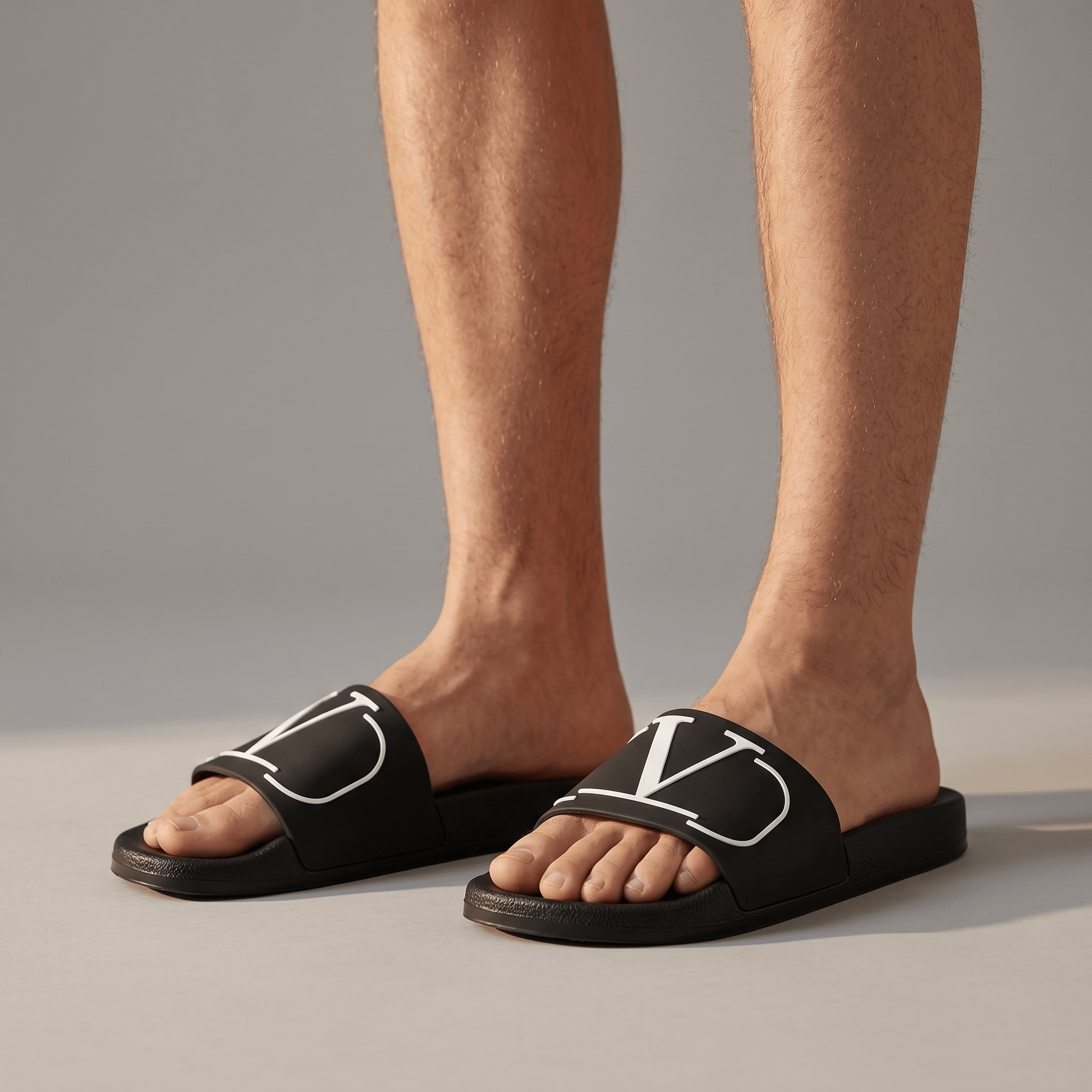 Valentino V Logo Black Slides – Premium Luxury Comfort Slippers 🖤✨ - MASTERPIECE