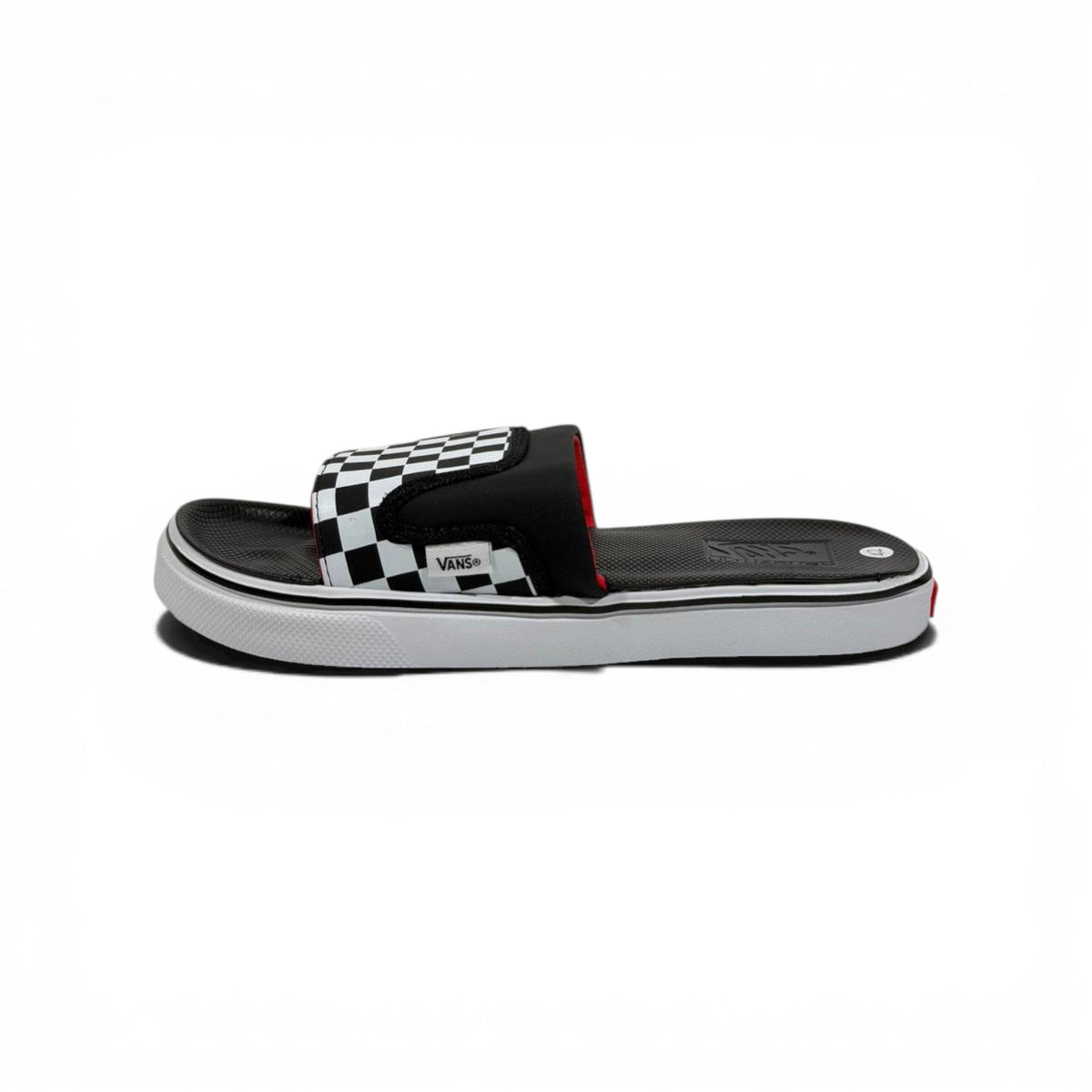 🏁🔴 Vans Checkerboard Slides – Black & White Red Accent Edition - MASTERPIECE