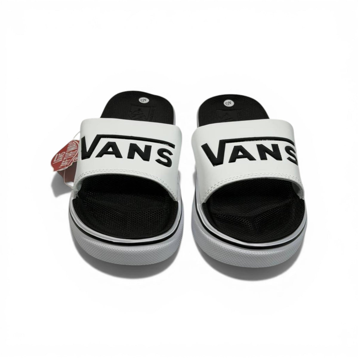 ⚪⚫ Vans Classic Slides – White & Black Essential Edition - MASTERPIECE