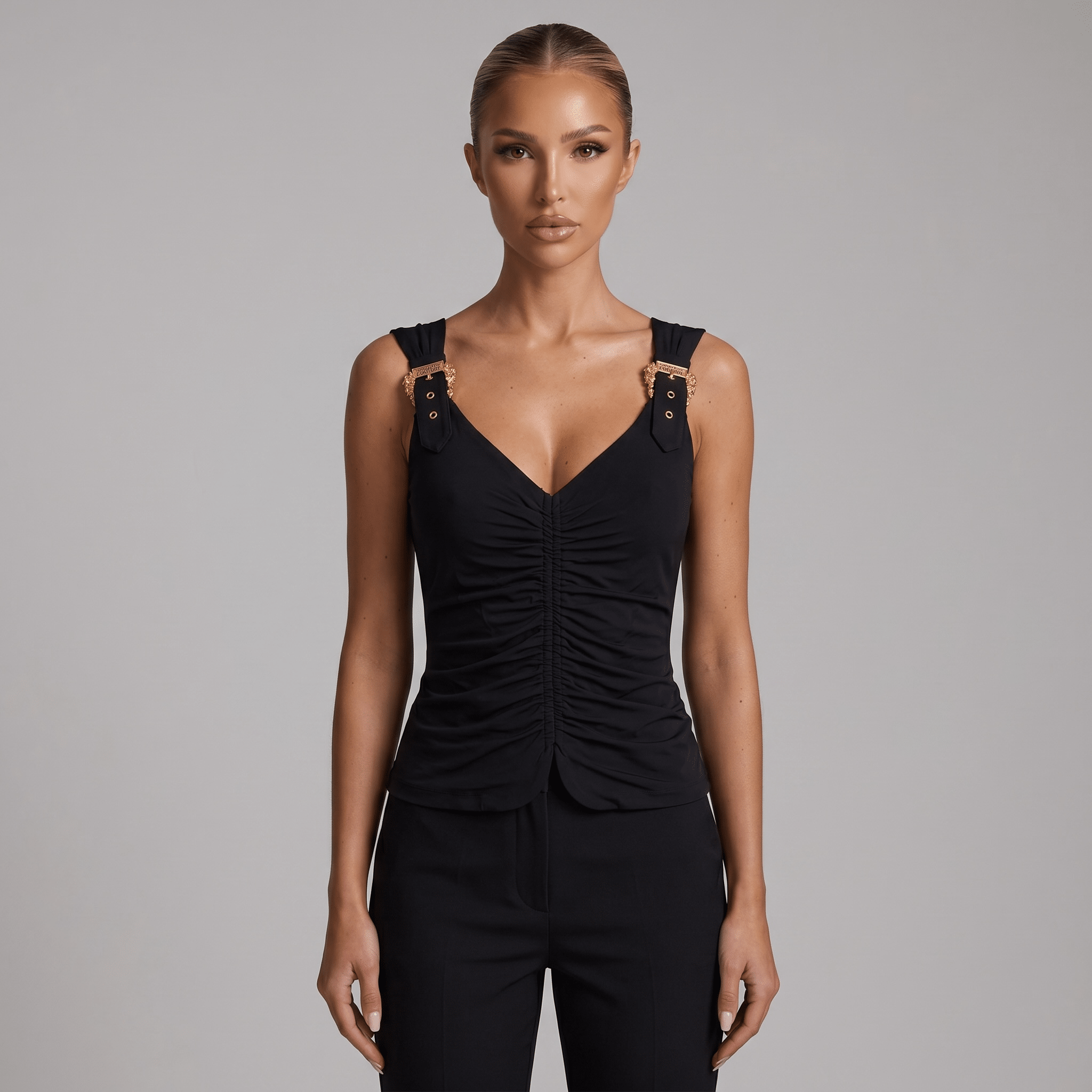 🖤 Versace Jeans Couture Ruched Buckle Top ✨ - MASTERPIECE