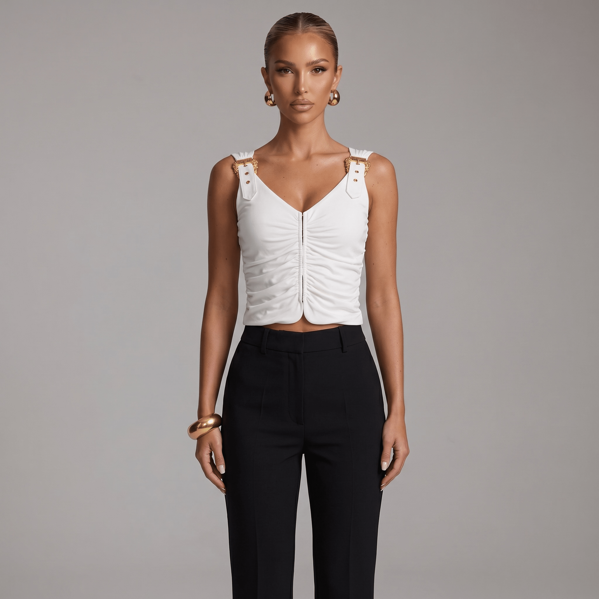 🤍 Versace Jeans Couture Ruched Buckle Top ✨ - MASTERPIECE