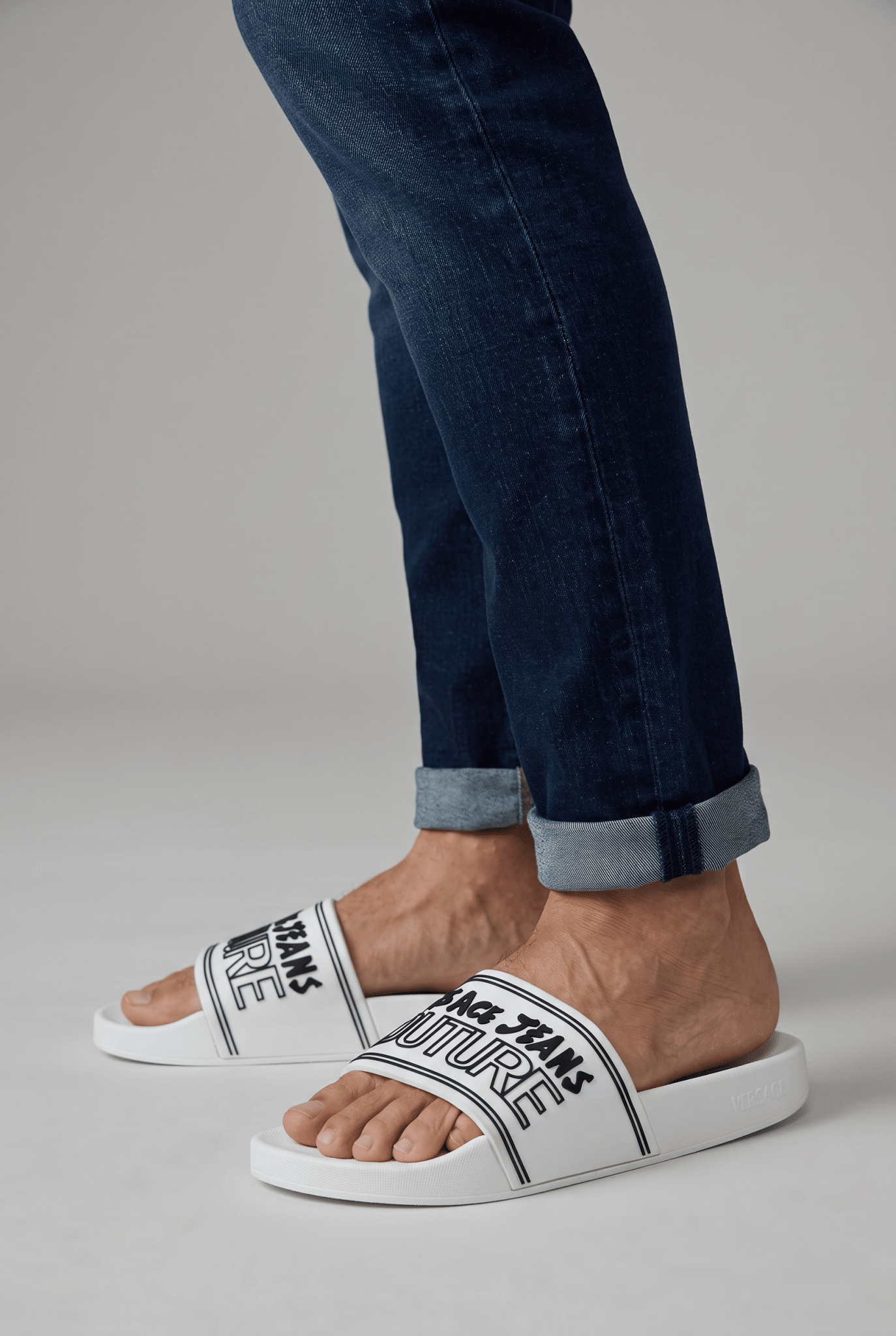 🤍 Versace Jeans Couture White Logo Slides – Luxury Minimalist Summer Essential ✨ - MASTERPIECE
