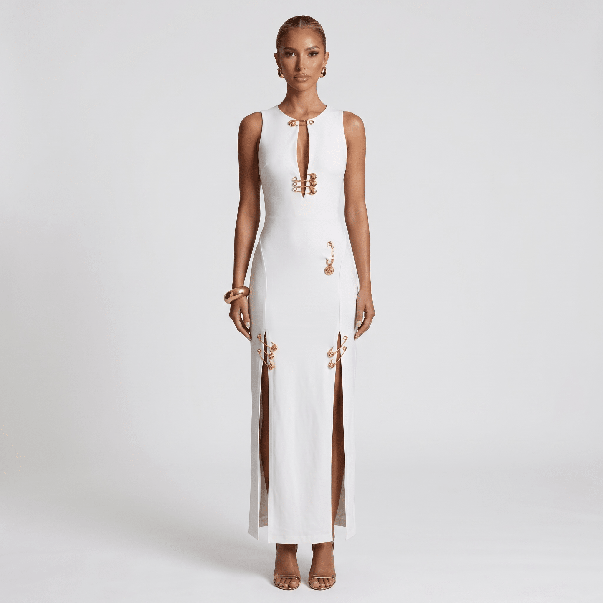 Versace White Safety Pin Maxi Dress 🤍✨ - MASTERPIECE