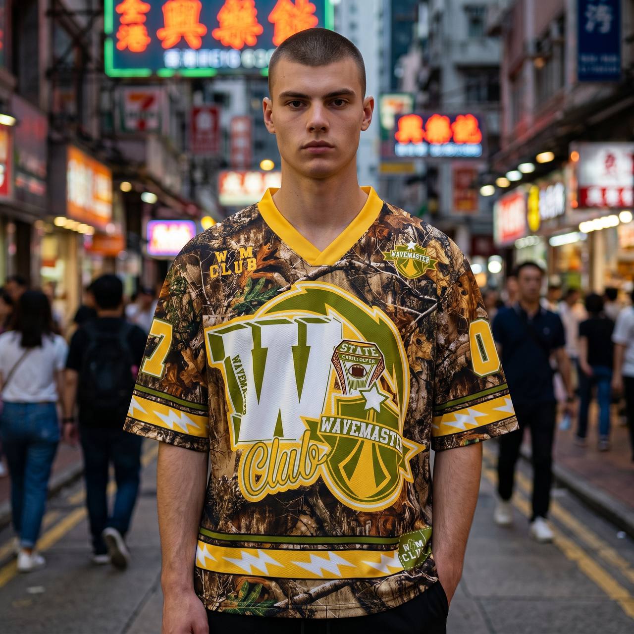 🌲 Wavemaster Club Oversized Camo Jersey – Vintage Sportswear Statement Tee 🏈🔥 - MASTERPIECE