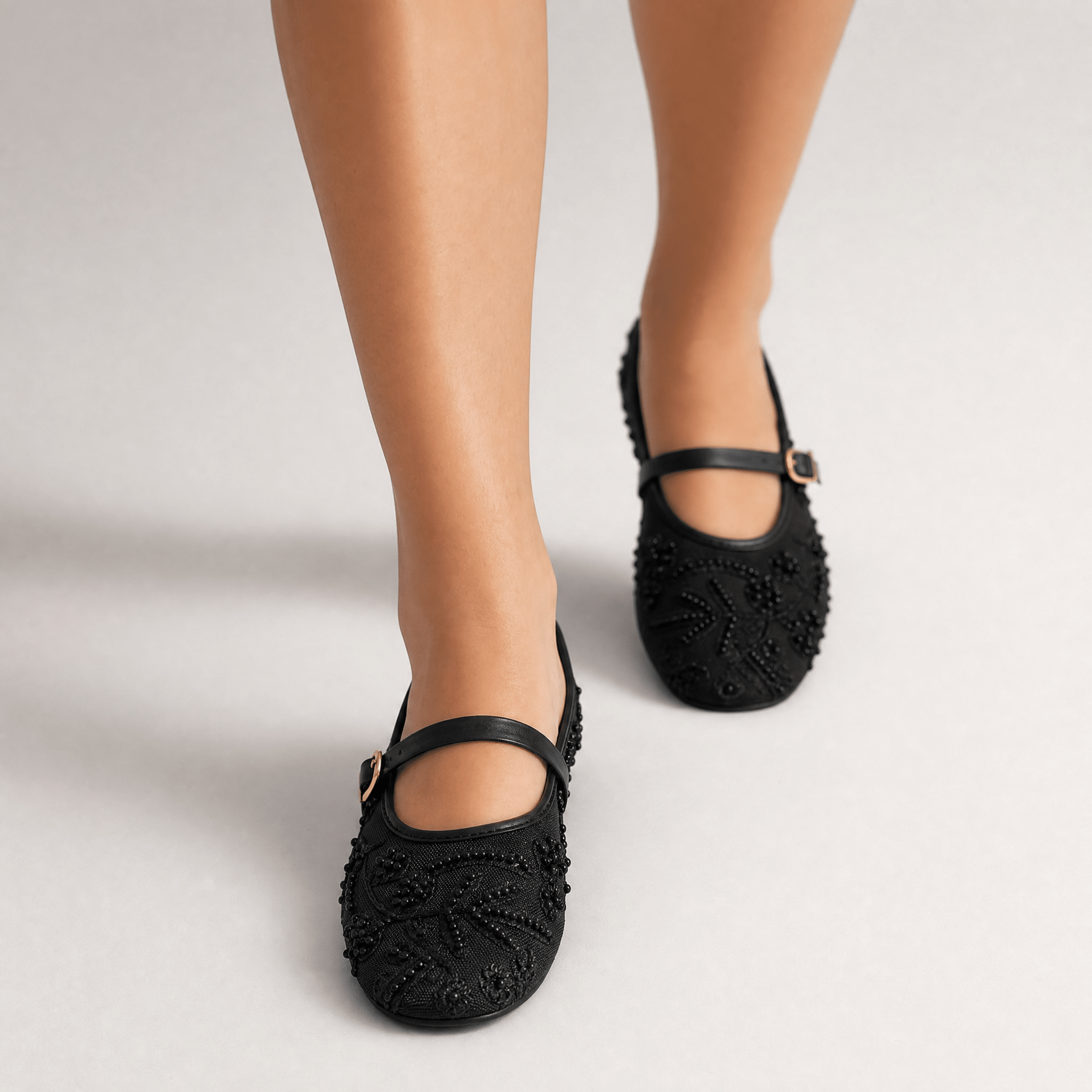Zara Embellished Mary Jane Ballet Flats – Midnight Black Edition 🖤✨ - MASTERPIECE