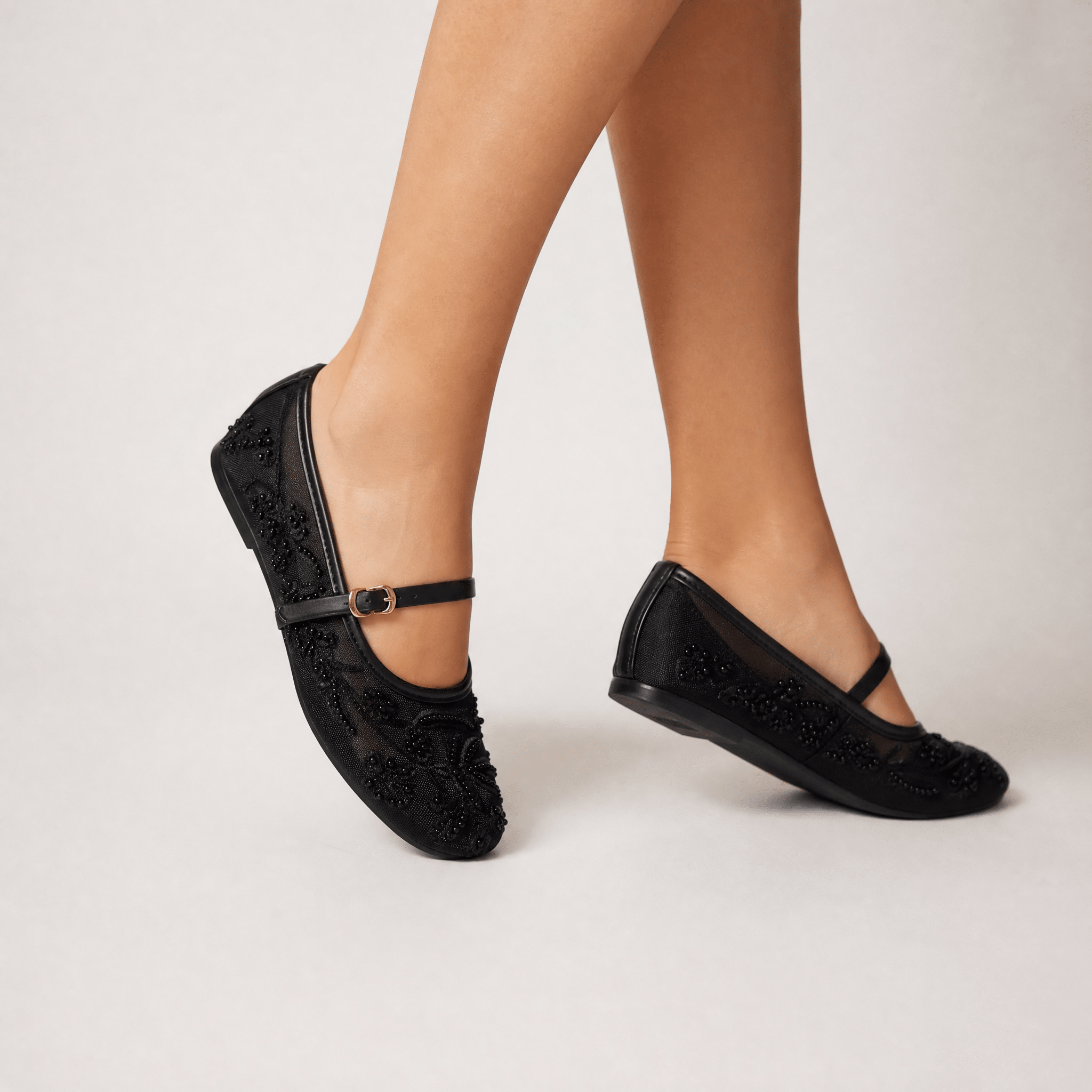 Zara Embellished Mary Jane Ballet Flats – Midnight Black Edition 🖤✨ - MASTERPIECE