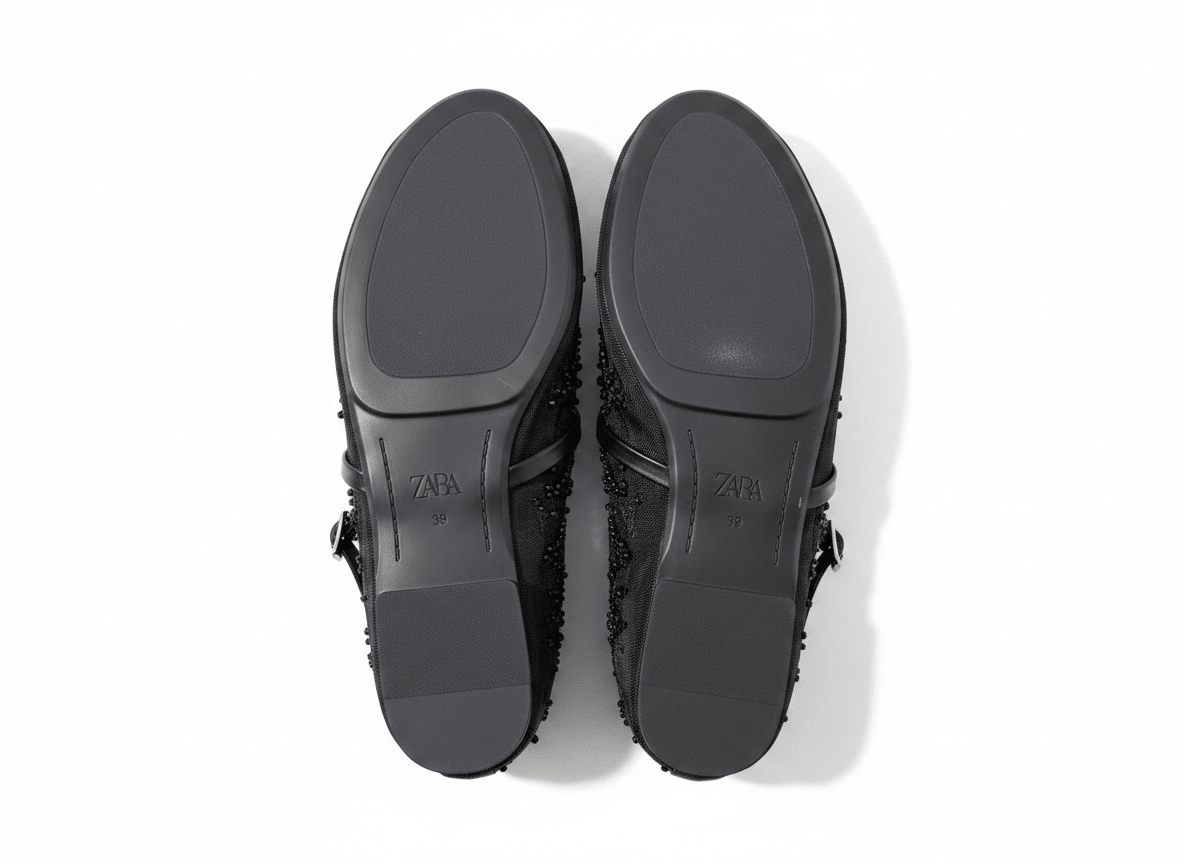 Zara Embellished Mary Jane Ballet Flats – Midnight Black Edition 🖤✨ - MASTERPIECE
