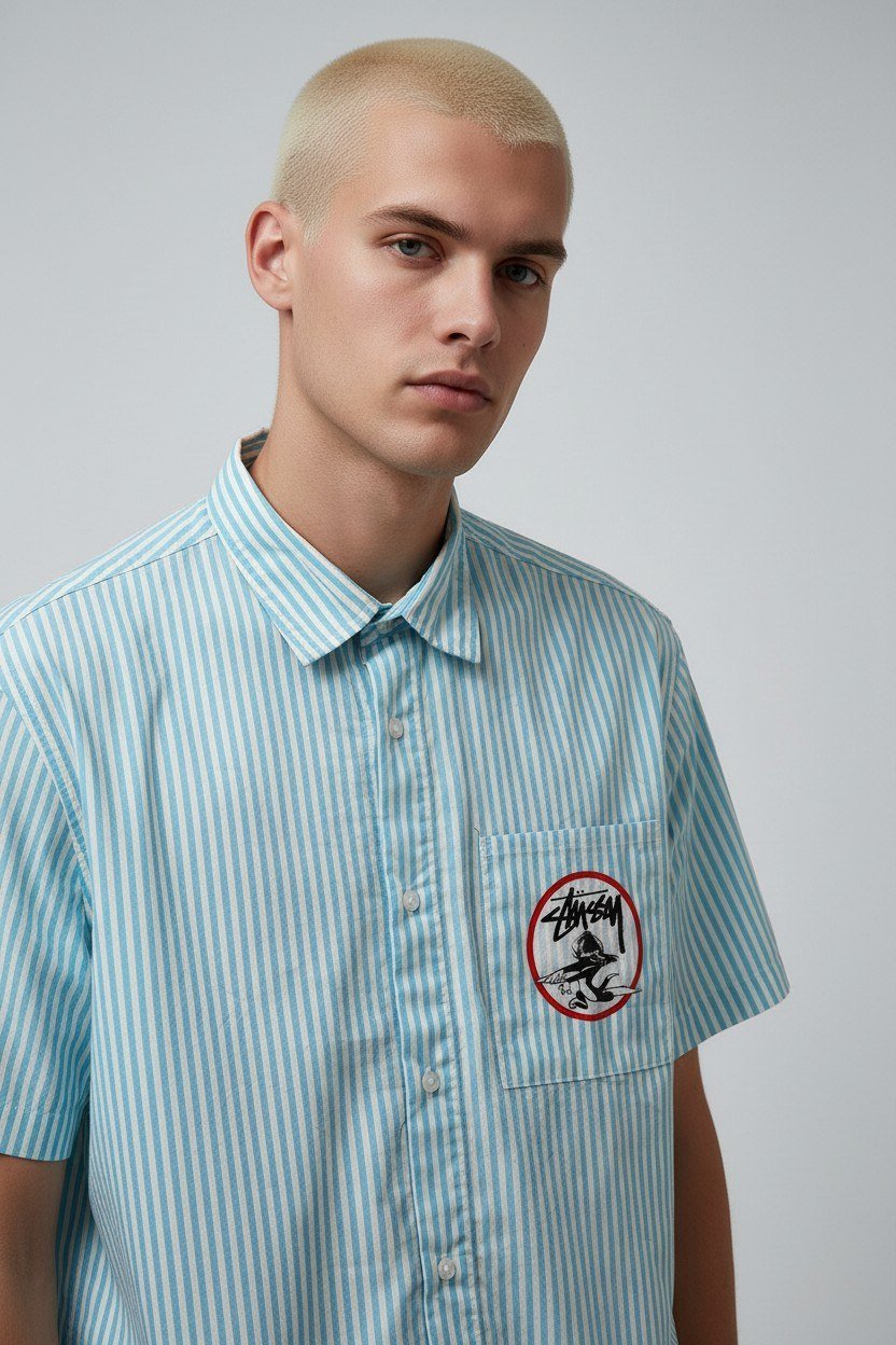 Zara Striped Relaxed Fit Short Sleeve Poplin Shirt for Men – Oversized Summer Streetwear Button-Up 💙🤍 - MASTERPIECE
