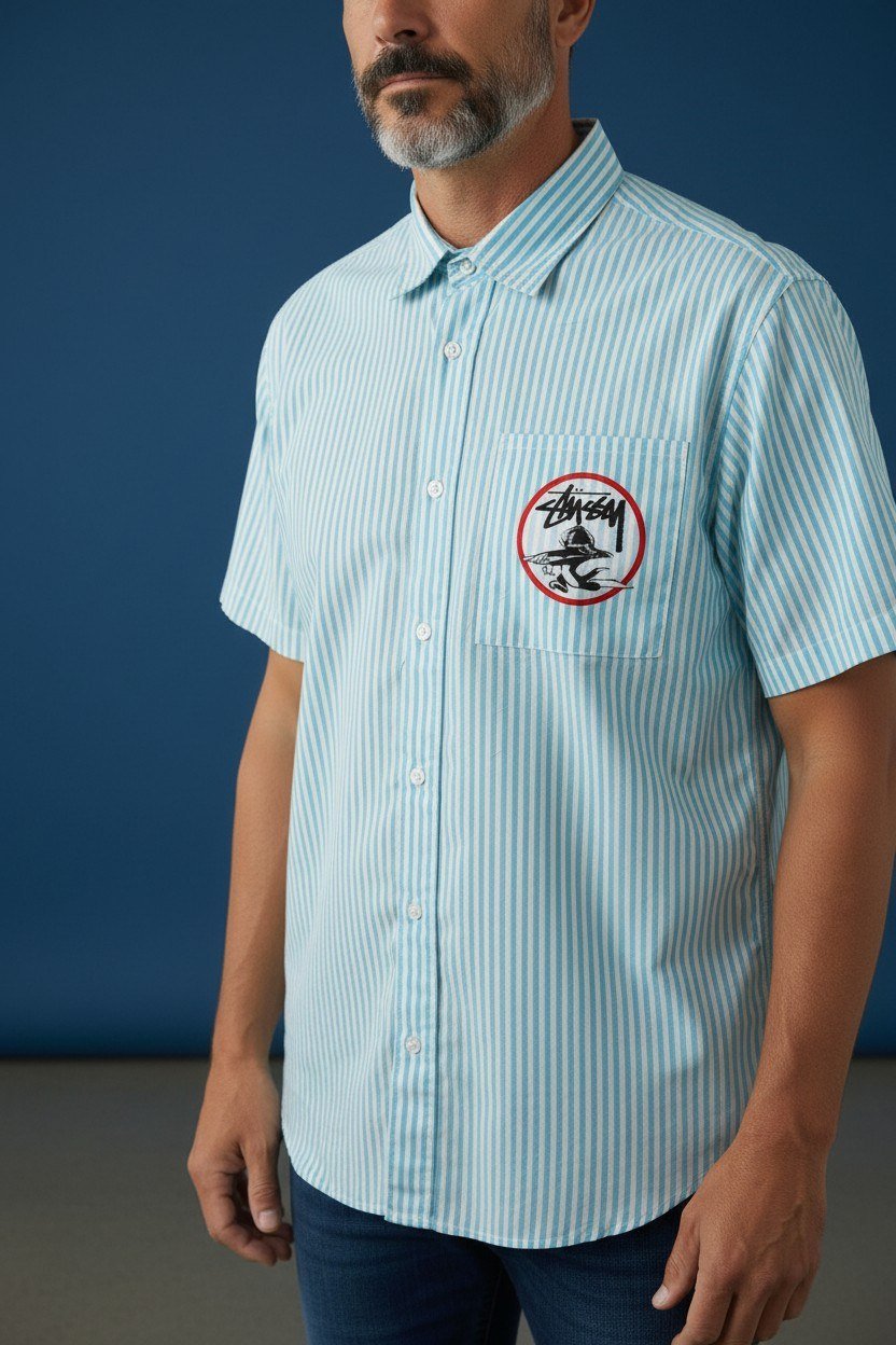 Zara Striped Relaxed Fit Short Sleeve Poplin Shirt for Men – Oversized Summer Streetwear Button-Up 💙🤍 - MASTERPIECE
