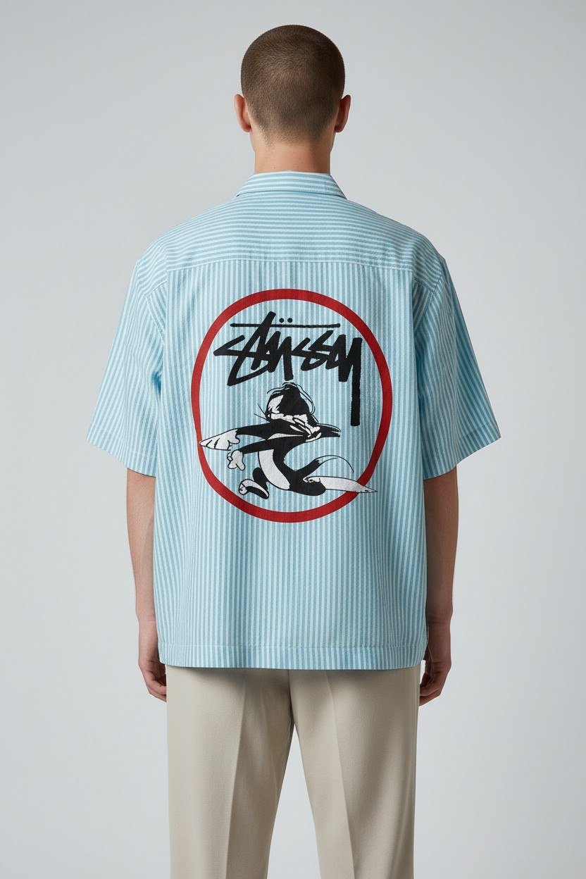 Zara Striped Relaxed Fit Short Sleeve Poplin Shirt for Men – Oversized Summer Streetwear Button-Up 💙🤍 - MASTERPIECE