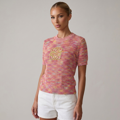 🌸 Loewe Anagram Melange Knit Top – Pink Multi