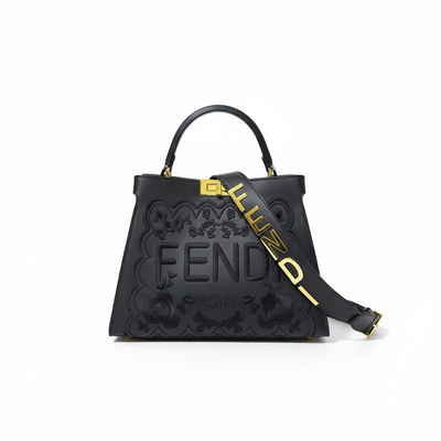 Fendi Roma Black Embossed Handbag 🖤✨ | Luxury Statement Bag