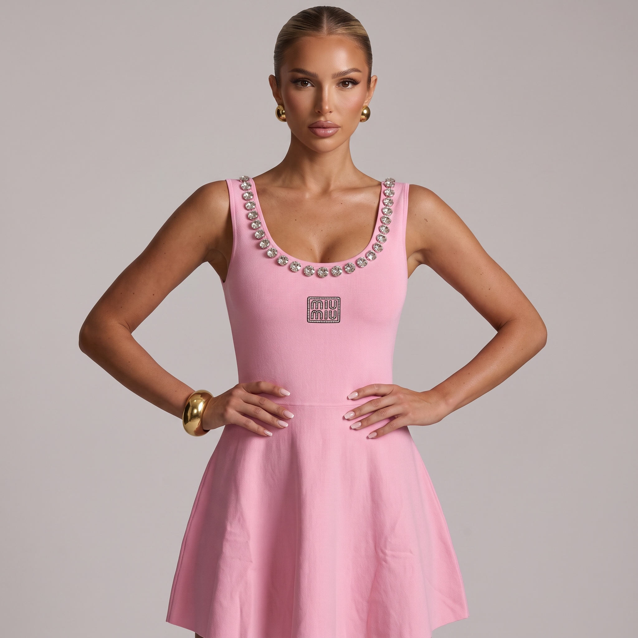 Miu Miu Crystal Embellished Pink Mini Dress 💎✨one size