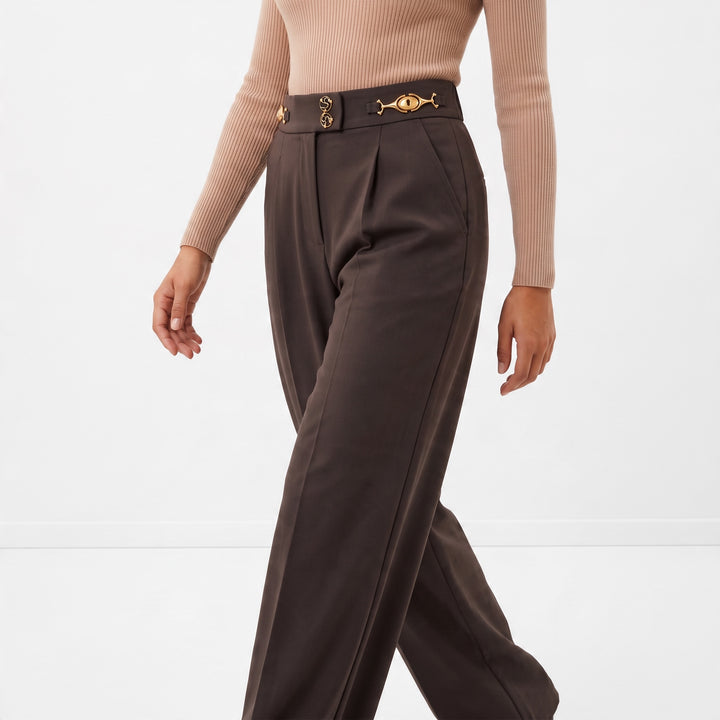 Schiaparelli High-Waist Trousers – Chocolate Brown