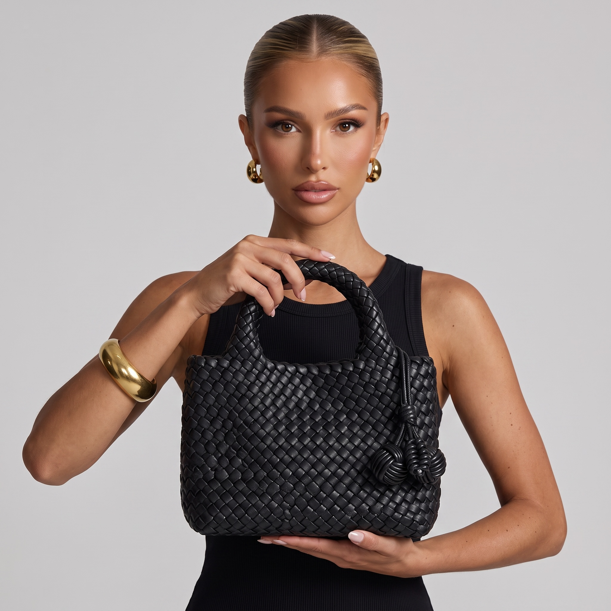 Bottega Veneta Black Woven Tote & Pouch Set 🖤✨ | Luxury Intrecciato Leather Handbag