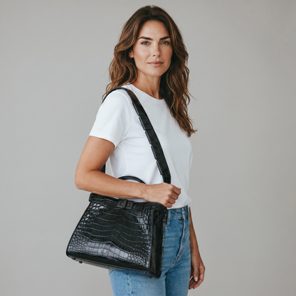 Fendi-Inspired Croc Luxe Top Handle Bag 🖤✨