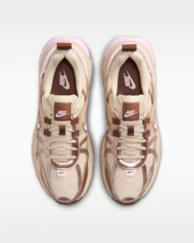 Nike tan and pink chunky sneaker with mesh upper and metallic overlays