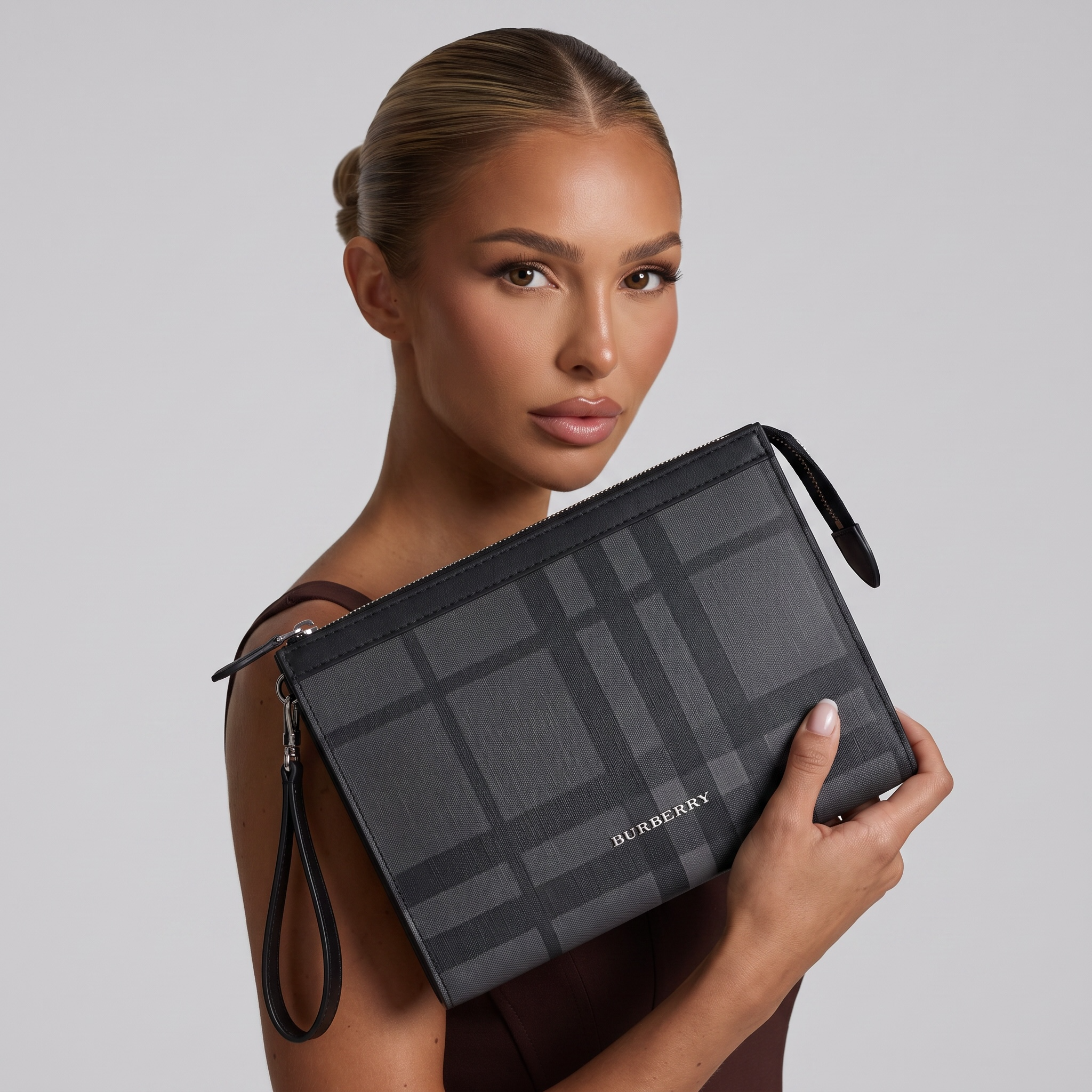 🖤 Burberry Charcoal Check Zip Pouch
