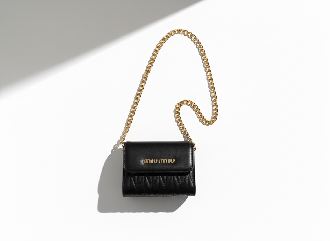 Miu Miu Mini Chain Wallet – Black Matelassé Leather 🖤✨