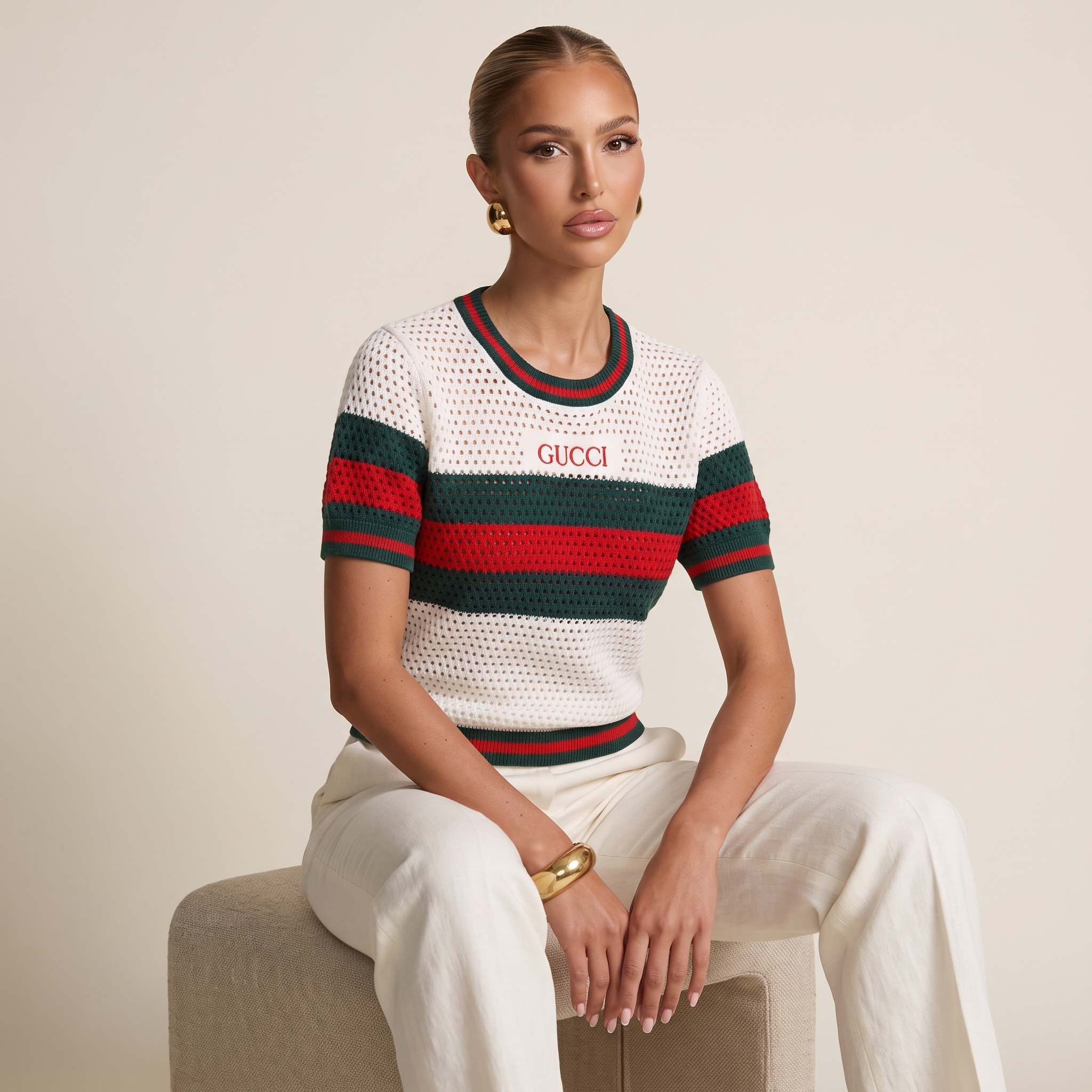 🤍❤️💚 Gucci Web Stripe Open Knit Top | One Size