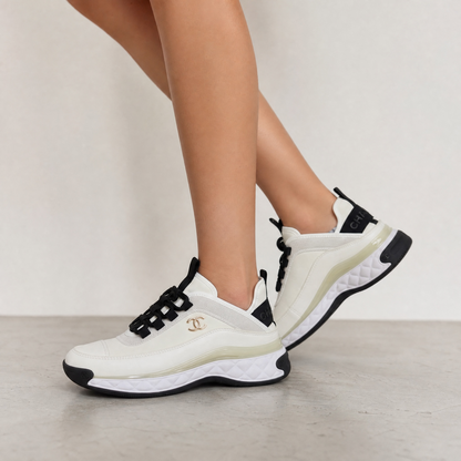 Chanel Quilted Runner Sneakers – Ivory Luxe Edition 🤍🖤