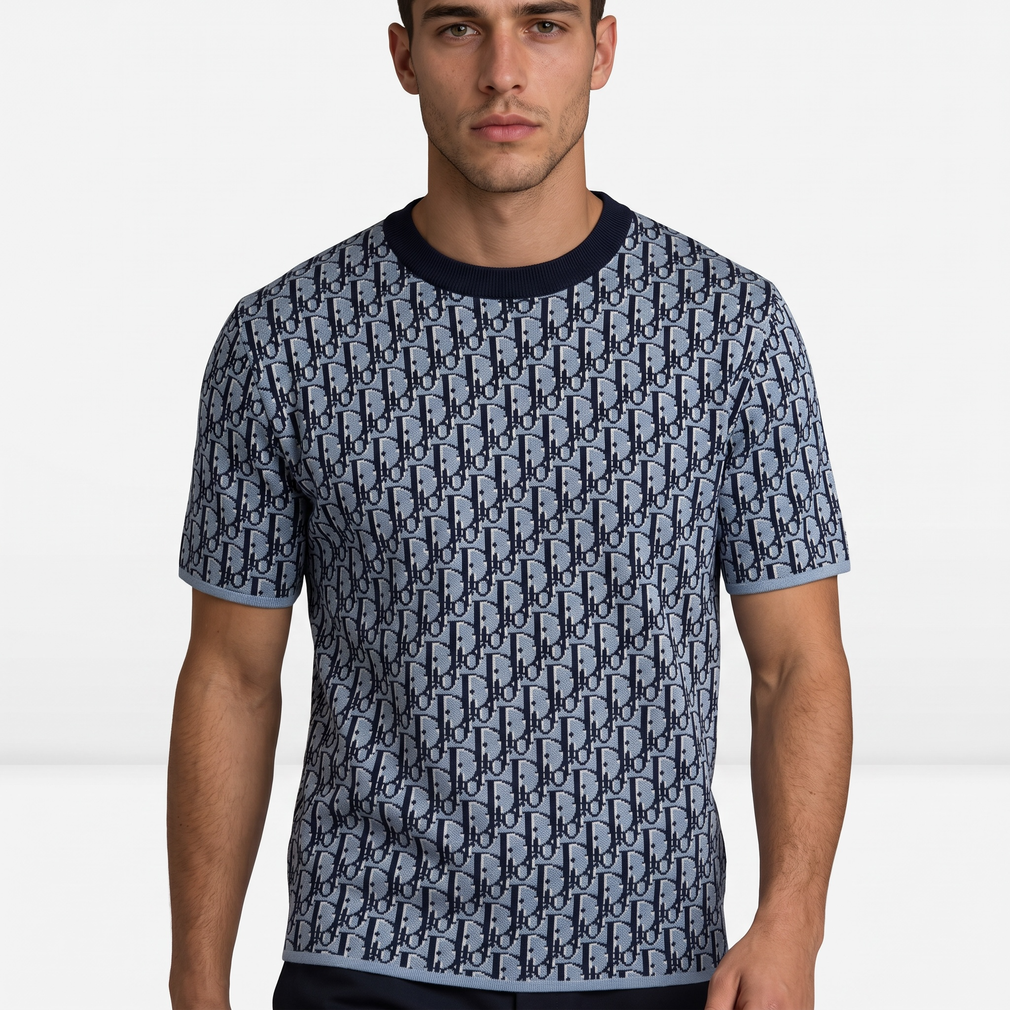 Dior Oblique Jacquard Tee – Blue/Black All-Over Monogram Edition
