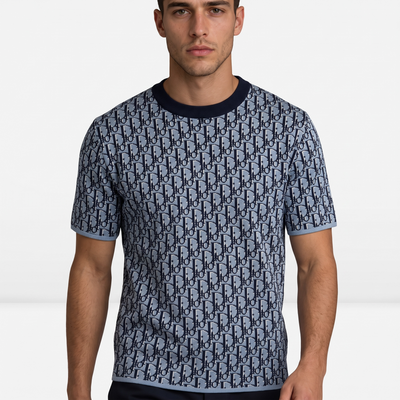 Dior Oblique Jacquard Tee – Blue/Black All-Over Monogram Edition