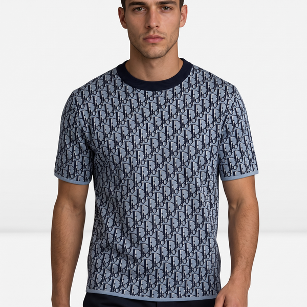 Dior Oblique Jacquard Tee – Blue/Black All-Over Monogram Edition