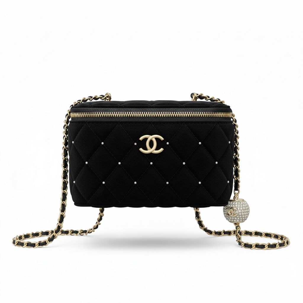 Chanel Quilted Vanity Crossbody – Black & Gold Crystal Edition ✨🖤